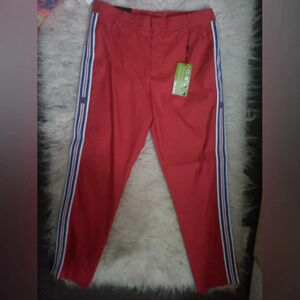 J. Lindeberg Red Track Pants with Blue & White Side Stripes